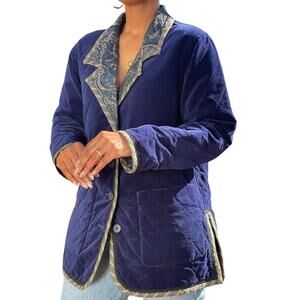 Koos reversible quilted blue velvet and satin paisley jacket statement artsy M